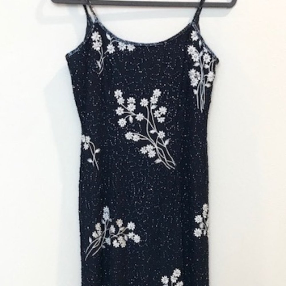 Papell Boutique Silk Beaded Evening Dress